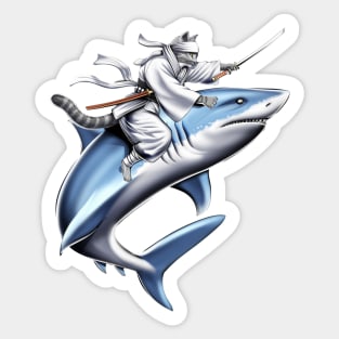 Cat Samurai Ninja Riding Shark Sticker